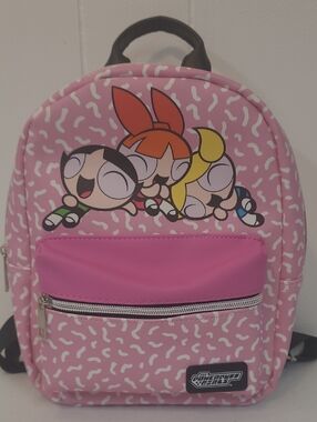 Powerpuff Girls Pink and White Mini Backpack with Blossom, Bubbles, & Buttercup